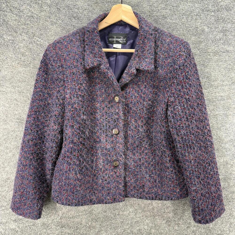 Requirements Jacket Women 14P Petite Purple Button Up Collared Long Sleeve